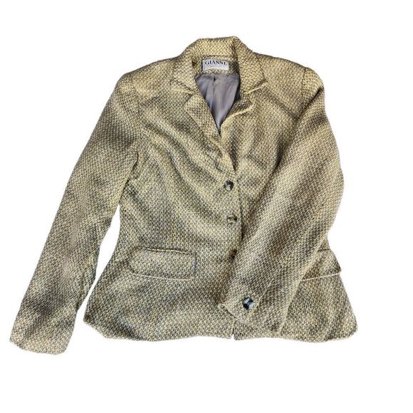 BOHO GIANNI 3 Button Lightweight Lined Yellow Tweed Blazer Size 6 - Picture 1 of 9
